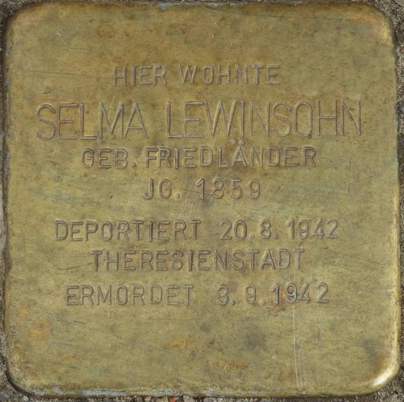 Stolperstein Selma Lewinsohn Bild: Stolpersteine-Initiative CW, Hupka