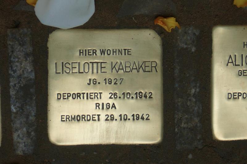 Stolperstein für Liselotte Kabaker Foto:Initiative Stolpersteine Charlottenburg-Wilmersdorf
