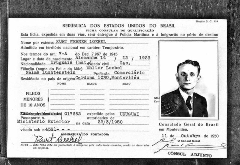 Einwanderungskarte Kurt Loebel © Ancestry, Sammlung Rio de Janeiro, Brasilien, Einwanderungskarten