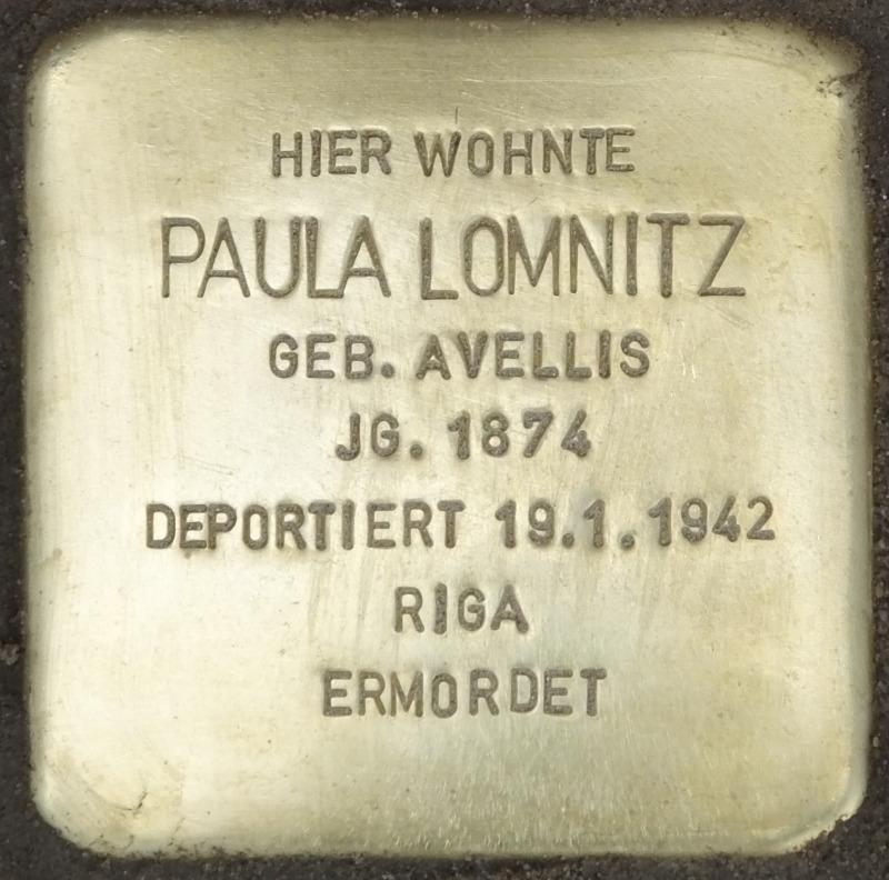 Stolperstein Paula Lomnitz, 2014 Bild: Stolpersteine-Initiative CW, Hupka