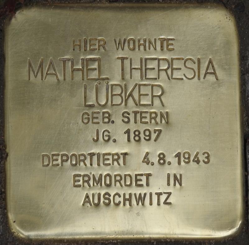 Stolperstein Eisenzahnstraße 04 Mathel Theresia (Bild: Stolperstein-Initiative Charlottenburg-Wilmersdorf/ Hr. Hupka)