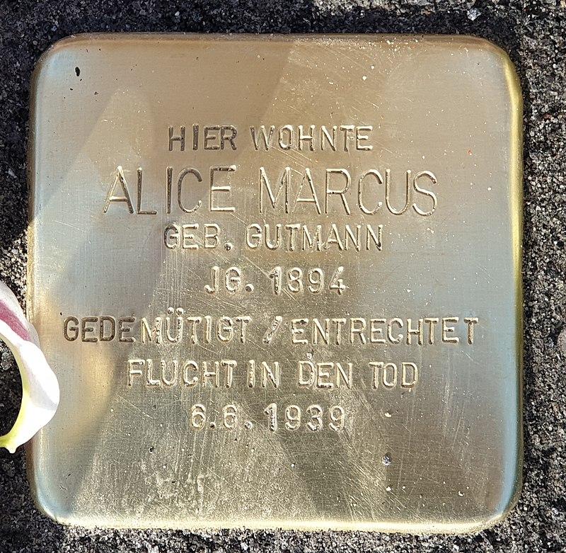 Stolperstein Alice Marcus, Foto: OTFW 2019