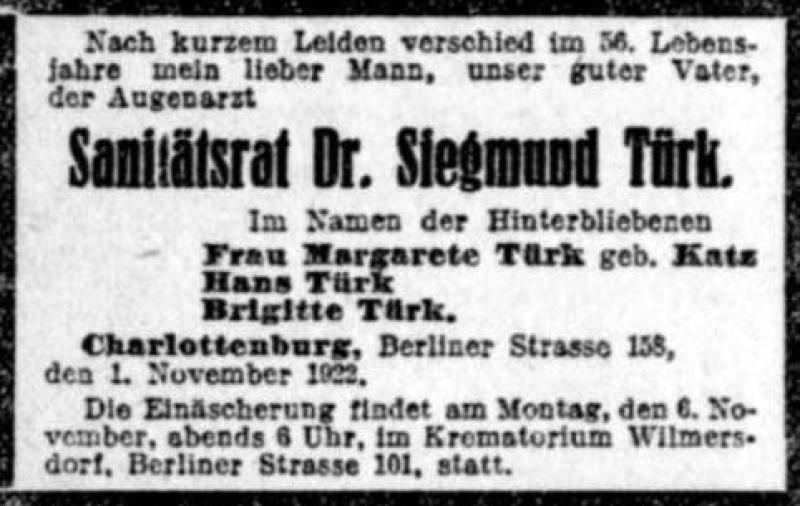 Berliner Tageblatt 4.11.1922 © Familienarchiv