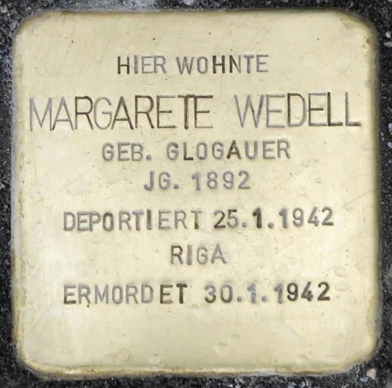 Stolperstein Margarete Wedell, 2014 Bild: Stolpersteine-Initiative CW, Hupka
