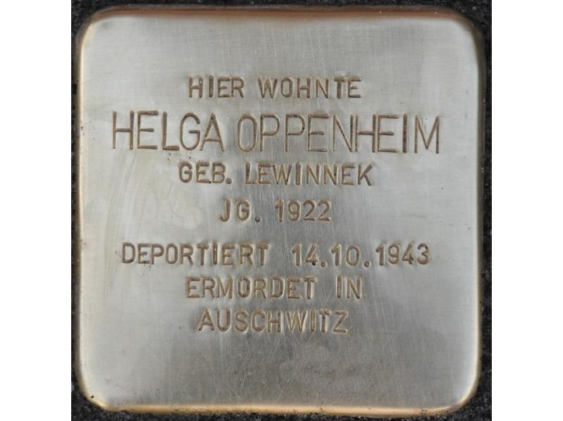 Stolperstein Helga Oppenheim Bild: Stolpersteine-Initiative CW, Hupka