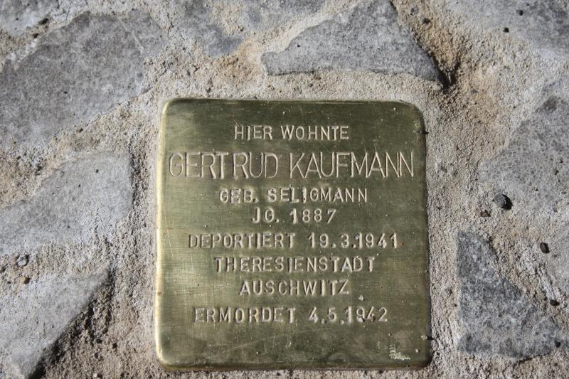 Stolperstein für Gertrud Kaufmann Stein vor Korrektur (2012?)
