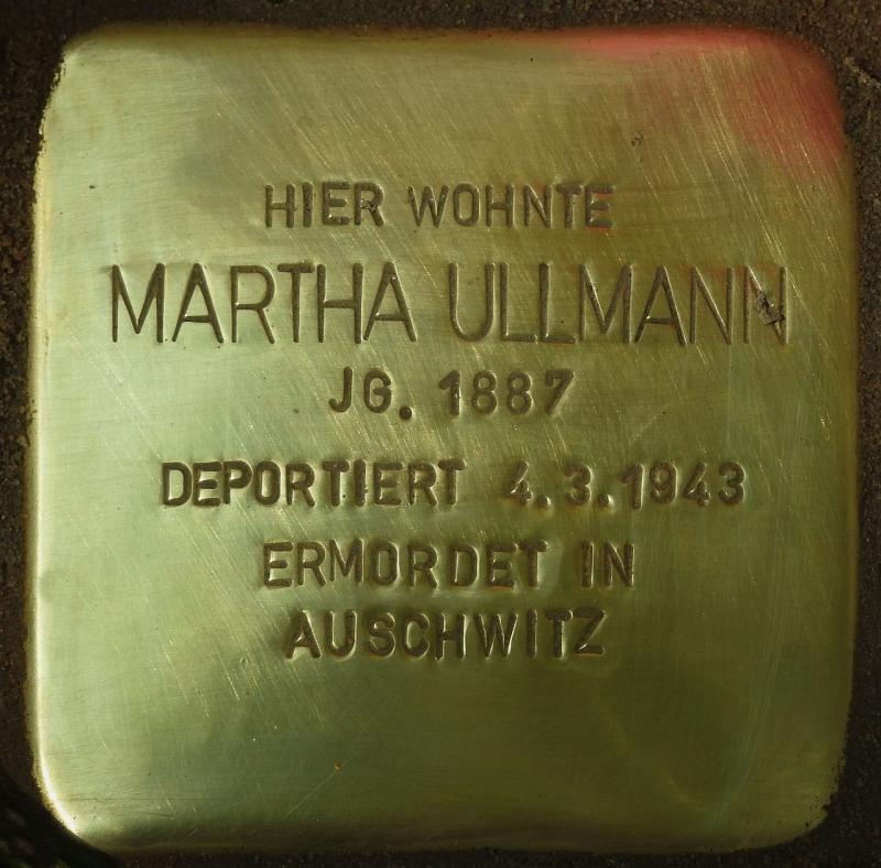 Stolperstein Martha Ullmann Bild: Stolperstein-Initiative CW, Hupka