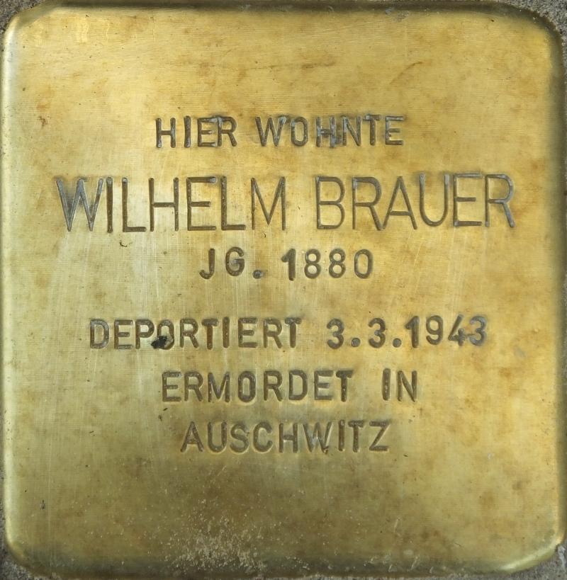 Stolperstein für Wilhelm Brauer. Bild: Stolpersteine-Initiative CW, Hupka