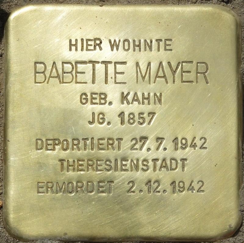 Stolperstein für Babette Mayer, Foto: Stolpersteine-Initiative CW, H.j. Hupka, 2014