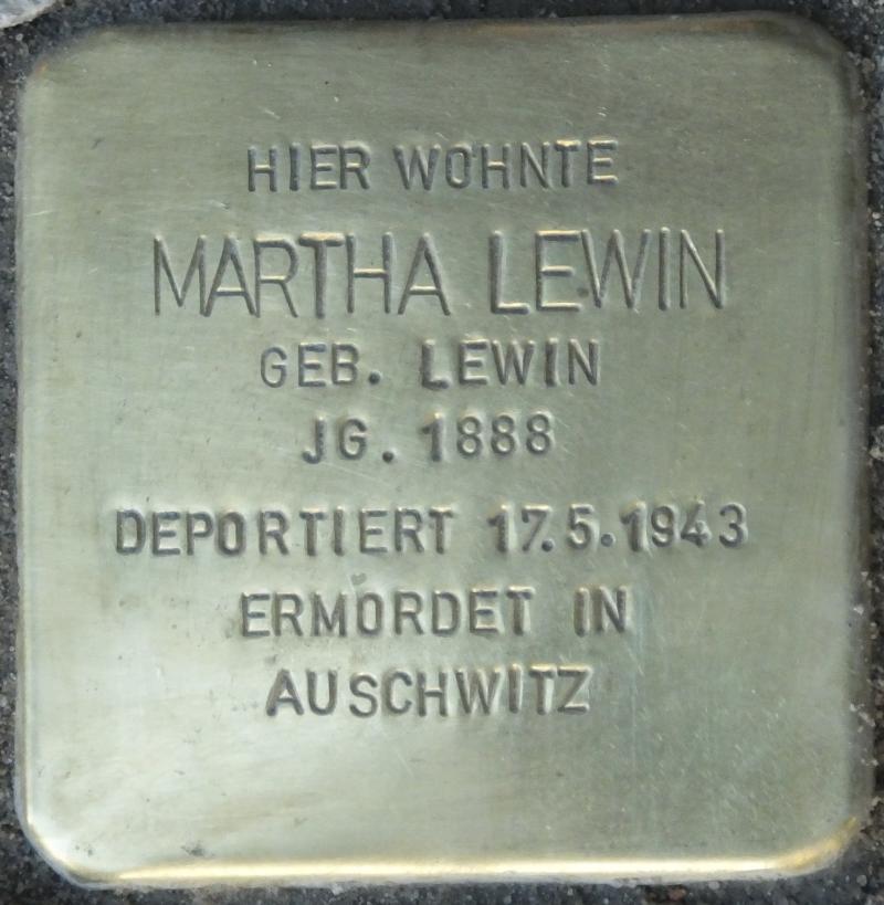 Stolperstein für  Martha Lewinr© H.-J.Hupka, 2014
