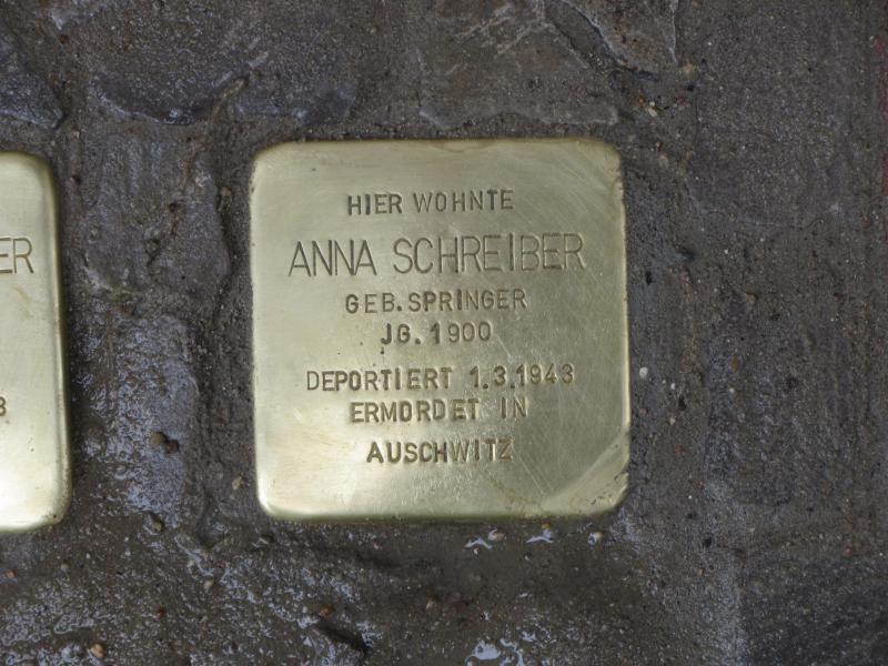 Stolperstein Anna Schreiber, Foto: F. Siebold, April 2013