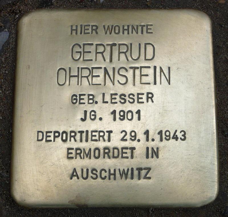 Stolperstein für Gertrud Ohrenstein © C. Timper, 2013
