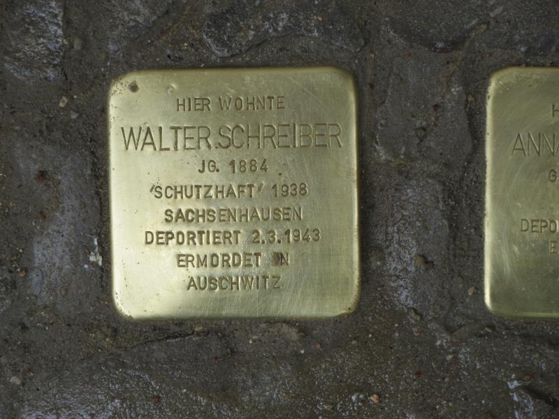 Stolperstein Walter Schreiber, Foto: F. Siebold, April 2013