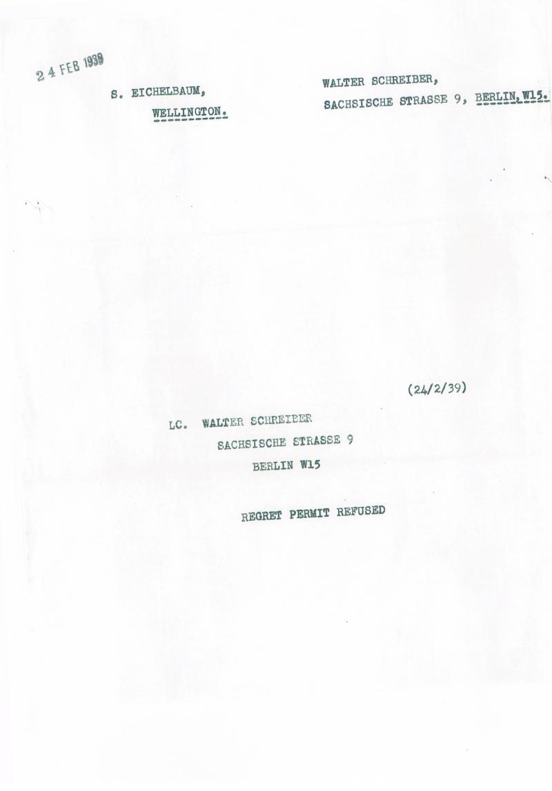 Telegramm: REGRET PERMIT REFUSED, Privatbesitz
