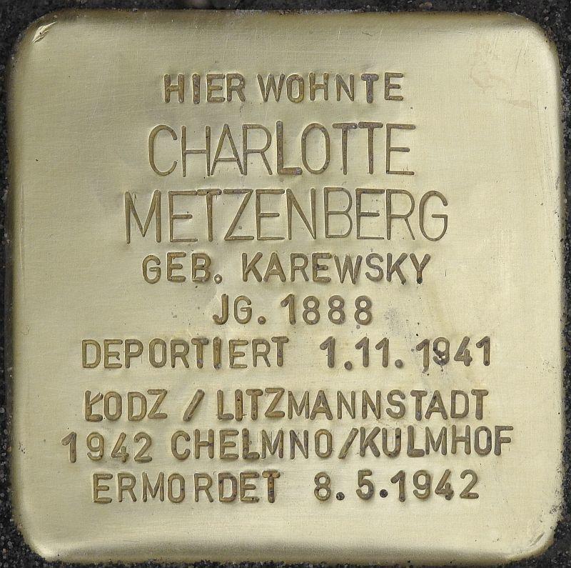 Stolperstein Charlotte Metzenberg (Bild: Stolpersteine-Initiative CW, Hupka)