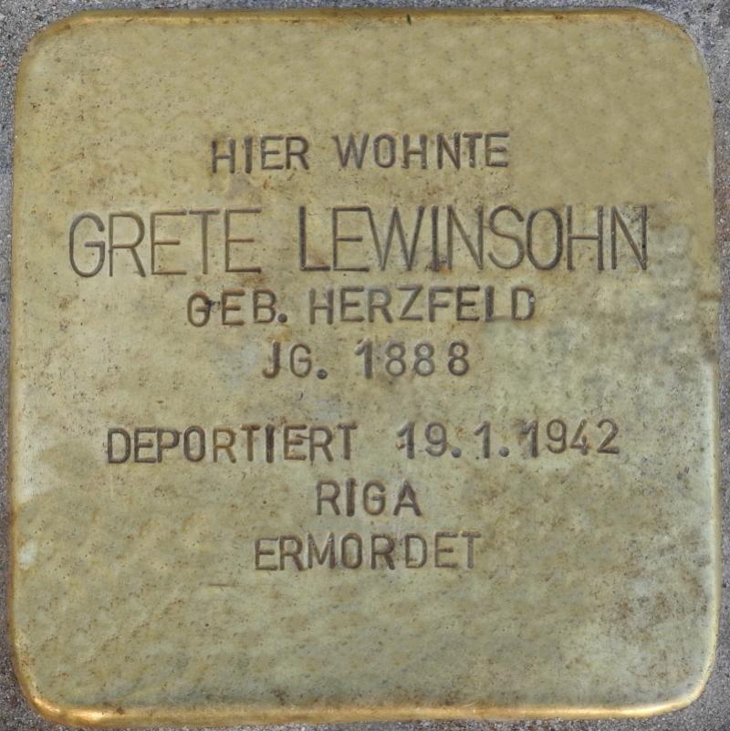 Stolperstein Grete Lewinsohn (Bild: Stolperstein-Initiative CW, Hupka)
