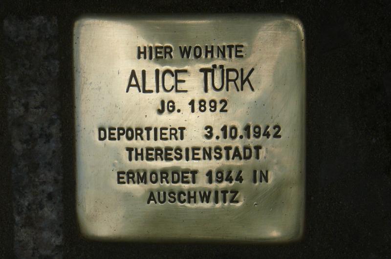 Stolperstein für Alice Türk Foto: Initiative Stolpersteine Charlottenburg-Wilmersdorf