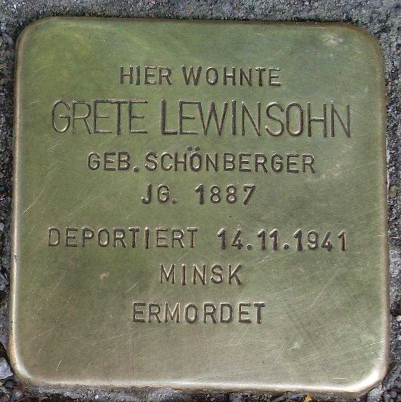 Stolperstein für Grete Lewinsohn