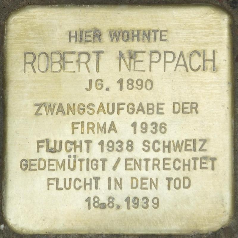 Stolperstein für Robert Neppach, Foto: Stolpersteine-Initiative CW, H.j. Hupka, 2014 Adolf Hanau, Foto: Stolpersteine-Initiative CW, H.j. Hupka, 2014