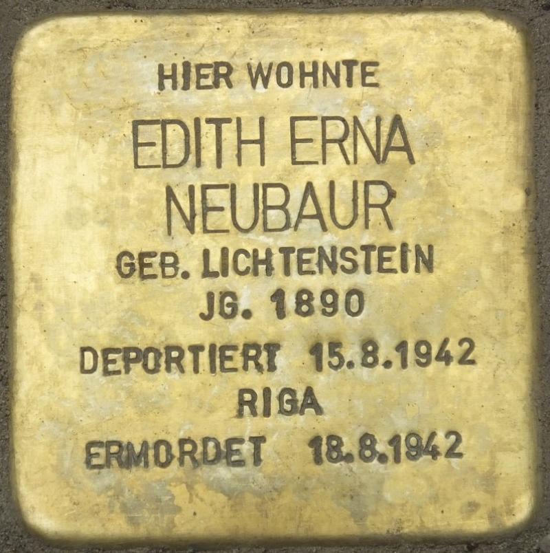 Stolperstein Edith Erna Neubaur Bild: Stolpersteine-Initiative CW, Hupka