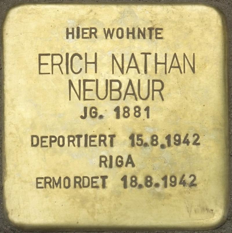Stolperstein Erich Nathan Neubaur Bild: Stolpersteine-Initiative CW, Hupka