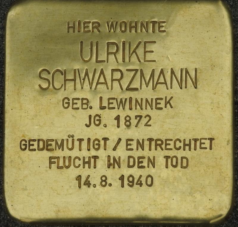 Stolperstein Ulrike Schwarzmann Bild: Stolpersteine-Initiative CW, Hupka
