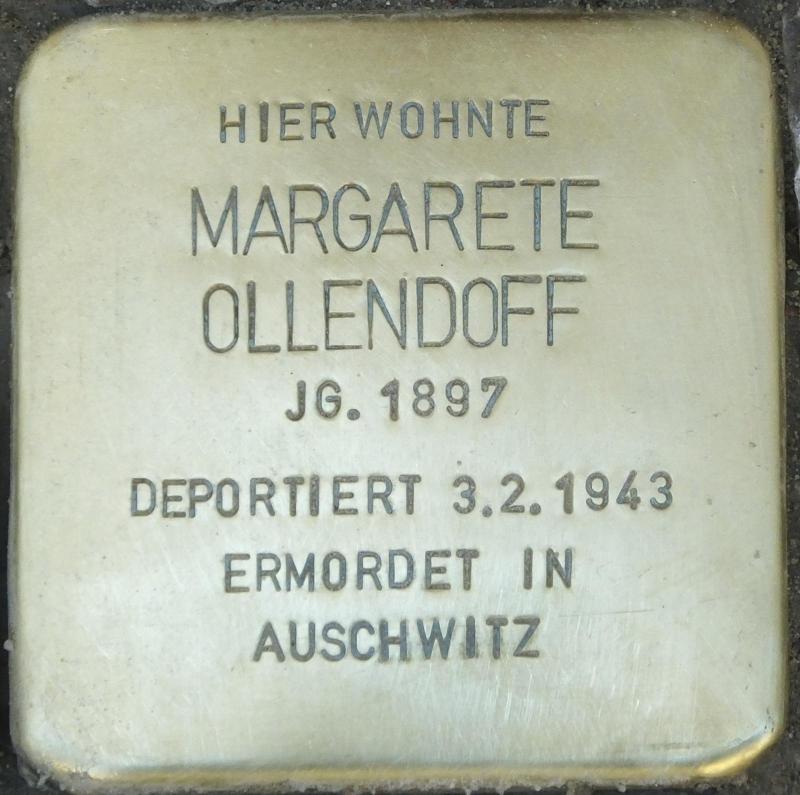 Stolperstein Margarete Ollendorff Bild: Stolpersteine-Initiative CW, Hupka
