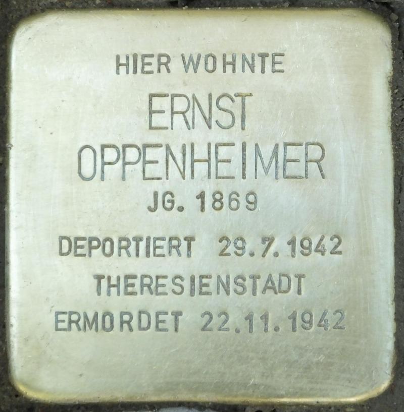 Stolperstein Ernst Oppenheimer Bild: Stolpersteine-Initiative CW, Hupka