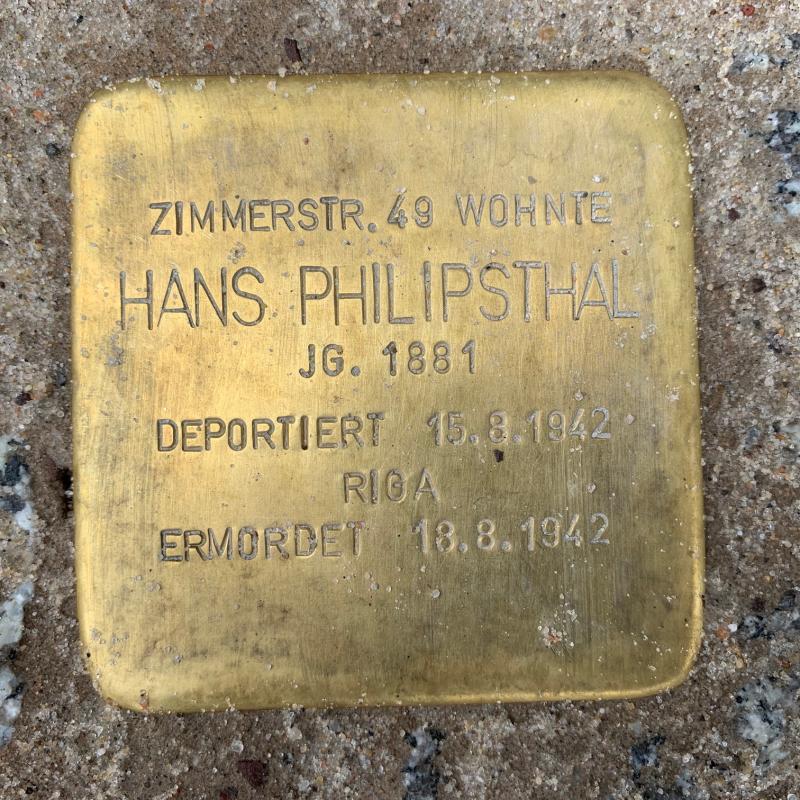 Stolperstein Hans Philipsthal © Hans-Wilhelm Saure
