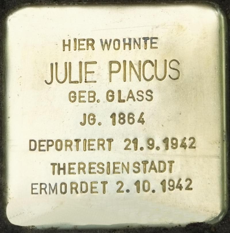 Stolperstein für Julie PIncus, Foto: Stolpersteine-Initiative CW, H.j. Hupka, 2015