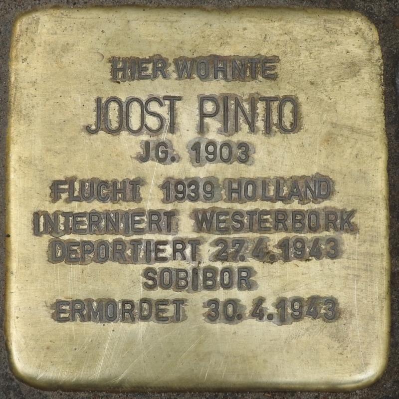 Stolperstein Joost Pinto Bild: Stolpersteine-Initiative CW, Hupka