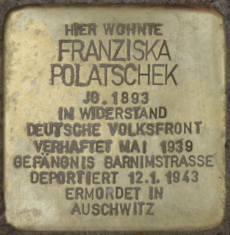 Stolperstein Franziska Polatschek Bild: Stolpersteine-Initiative CW, Hupka