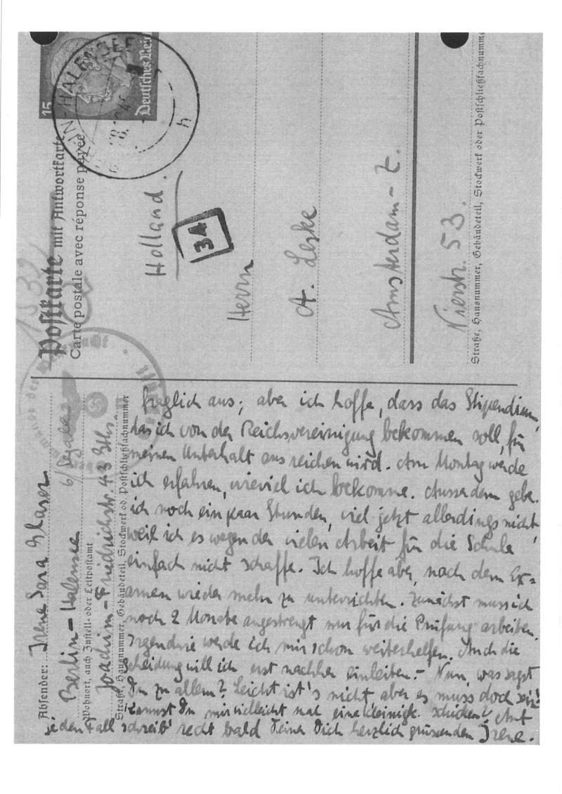 Postkarte an Onkel Atty, 28.12.1940 Bild: Privatarchiv