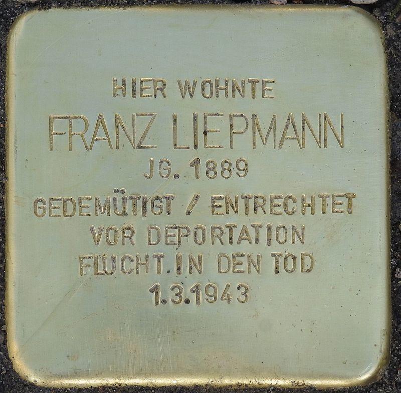 Stolperstein Franz Liepmann - Bild: Stolpersteine-Initiative CW, Hupka