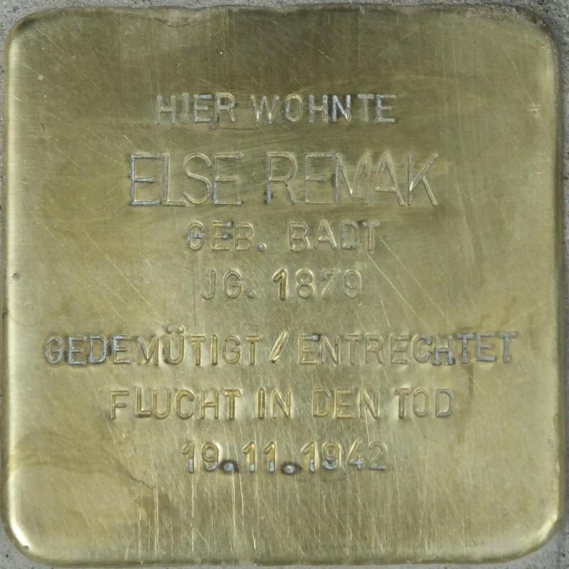 Stolperstein für Else Remak, Foto: Stolpersteine-Initiative CW, H.j. Hupka, 2015