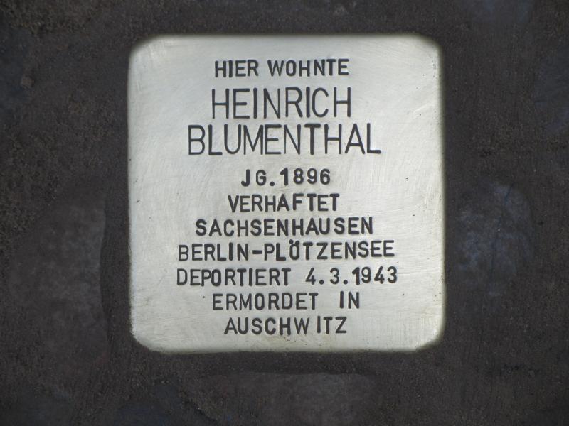 Stolperstein Heinrich Paul Blumenthal © Initiative Charlottenburg-Wilmersdorf, April 2013