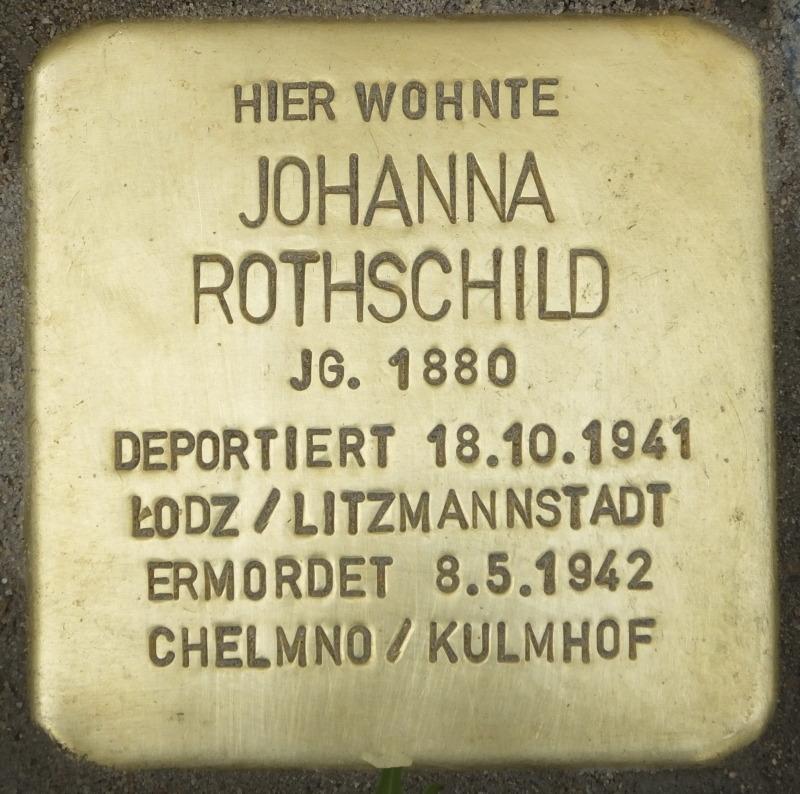 Stolperstein Johanna Rothschild, 2014 Bild: Stolpersteine-Initiative CW, Hupka