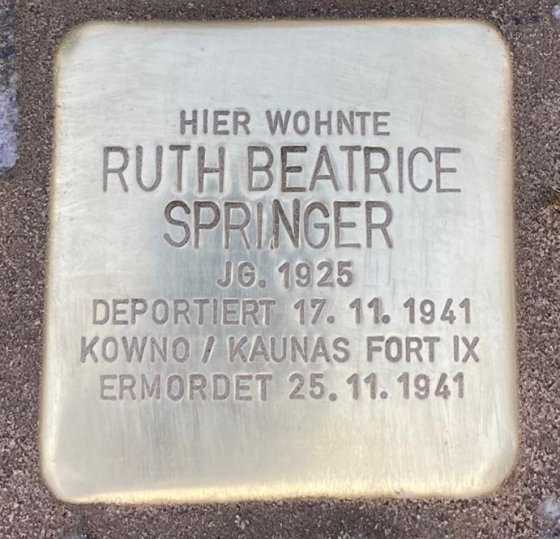 Stolperstein Ruth Beatrice Springer © Koordinierungsstelle Stolpersteine Berlin