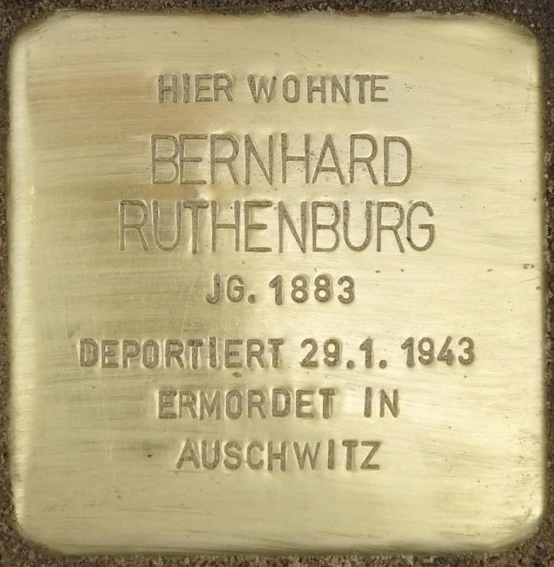 Stolperstein Bernhard Ruthenburg Bild: Stolpersteine-Initiative CW, Hupka
