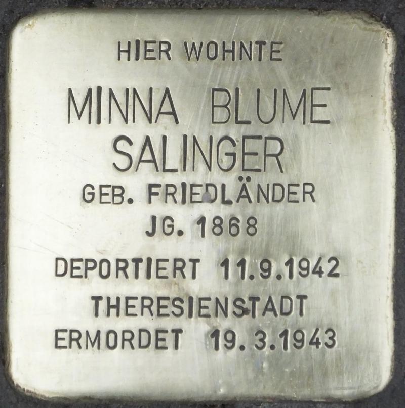 Stolperstein für Minna Blume Salinger,  Foto: Stolpersteine-Initiative CW, Hupka, 2015