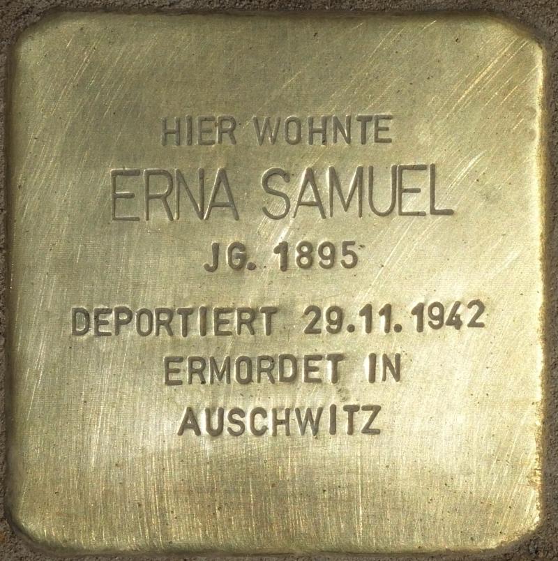 Stolperstein für Erna Samuel, Foto: H.J. Hupka 2015