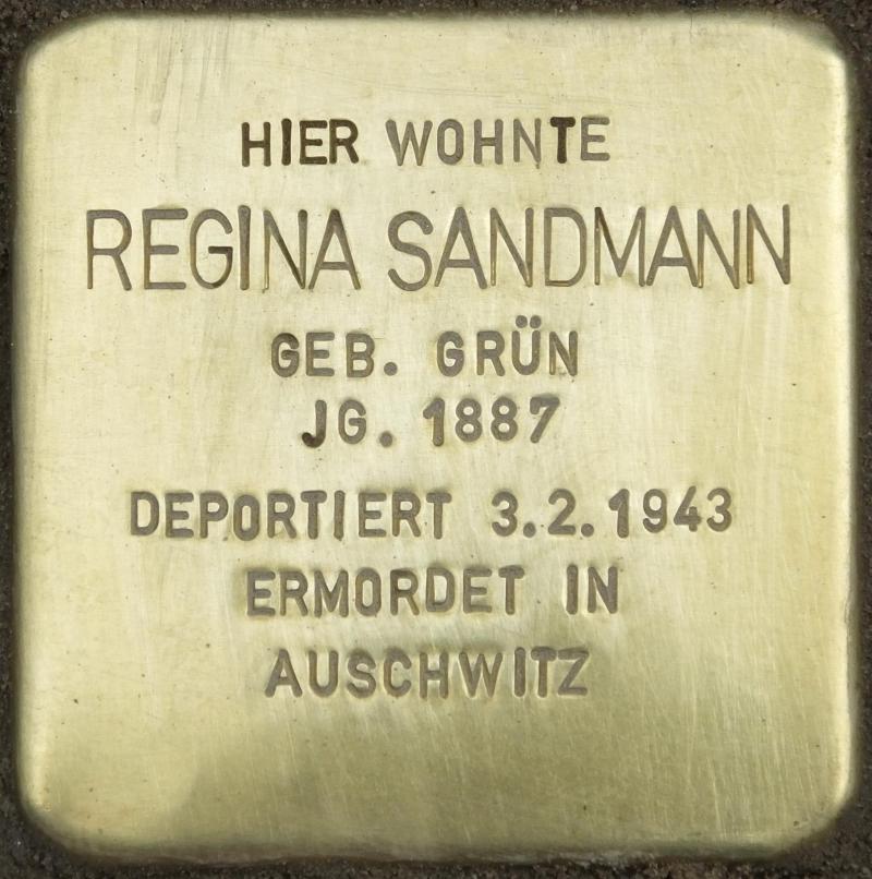 Stolperstein Regina Sandmann Bild: Stolpersteine-Initiative CW, H.-J. Hupka