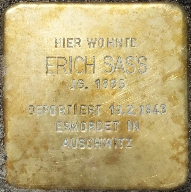 Stolperstein für Erich Sass © H.-J.Hupka, 2015