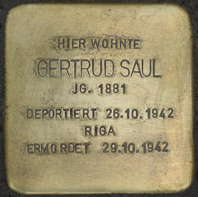 Stolperstein Gertrud Saul Bild: Stolpersteine-Initiative CW, Hupka