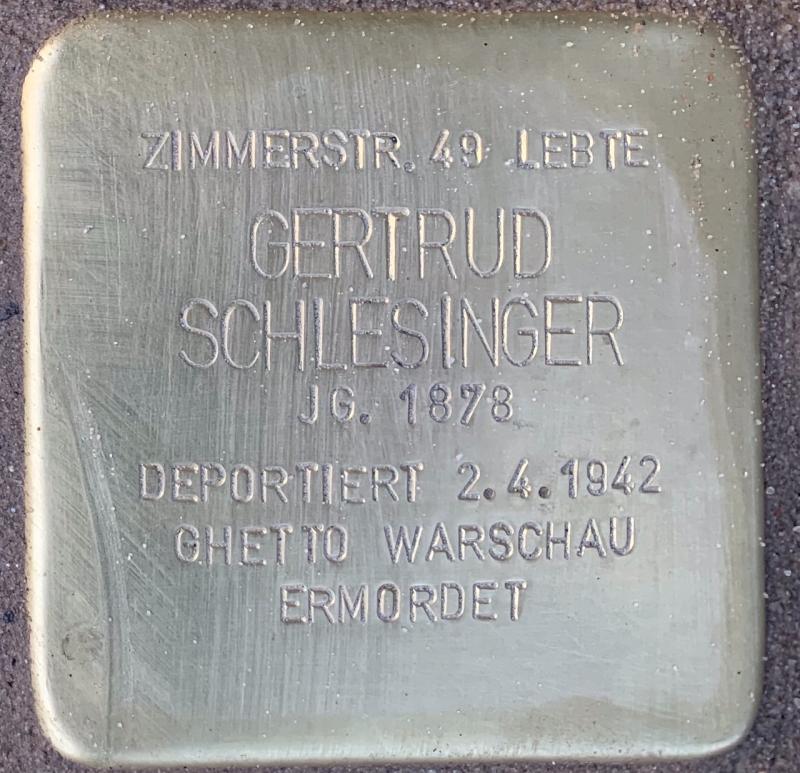 Stolperstein Gertrud Schlesinger © Hans-Wilhelm Saure