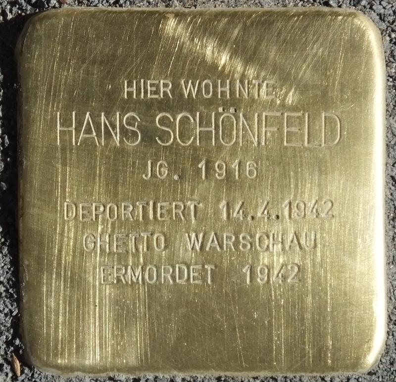 Stolperstein Hans Schönfeld Bild: Stolpersteine-Initiative CW, Hupka