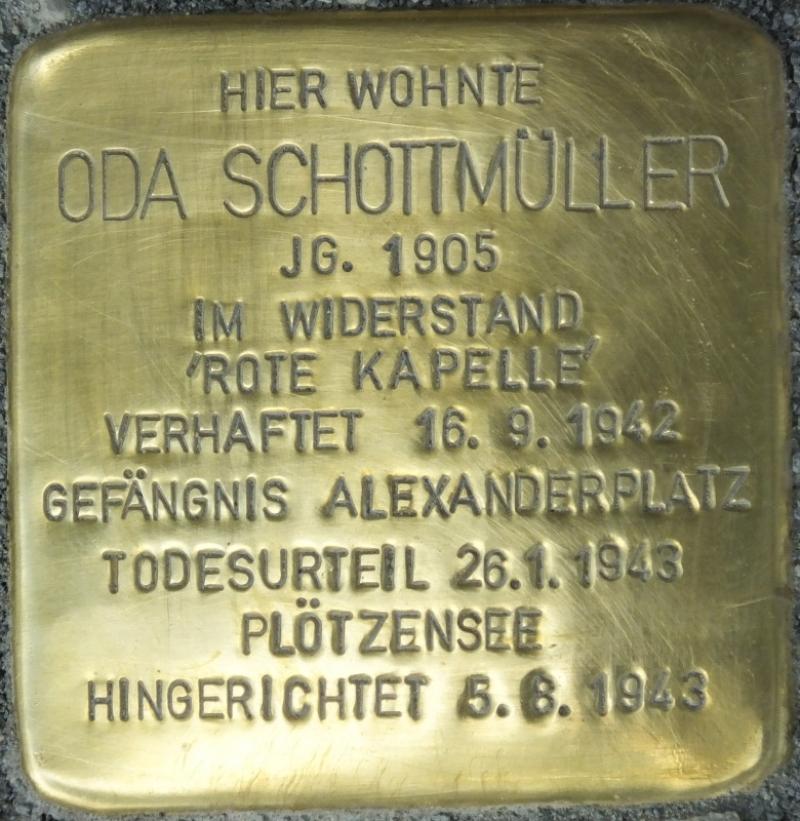 Stolperstein Oda Schottmüller Bild: Stolpersteine-Initiative CW, Hupka