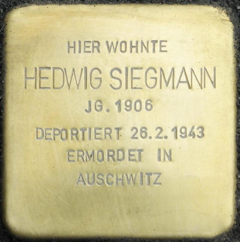 Stolperstein Hedwig Siegmann Bild: Stolpersteine-Initiative CW, Hupka