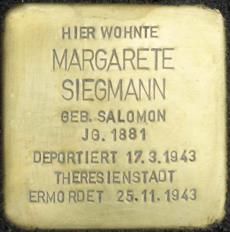 Stolperstein Margarete Siegmann Bild: Stolpersteine-Initiative CW, Hupka