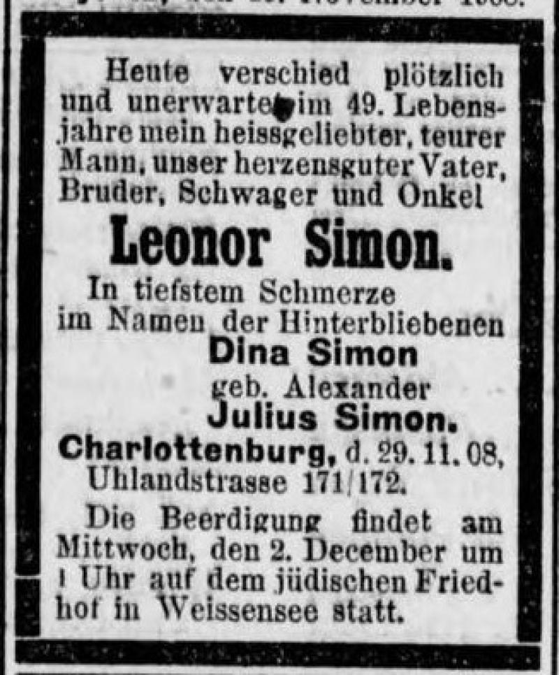 Todesanzeige Leonor Simon